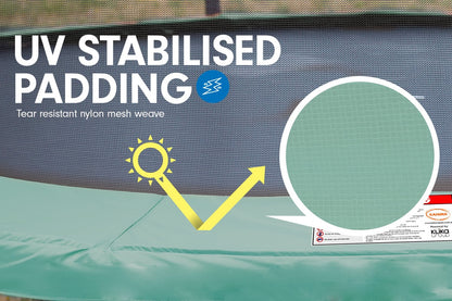 Kahuna Trampoline 12 ft with Basketball Set and Roof - Green