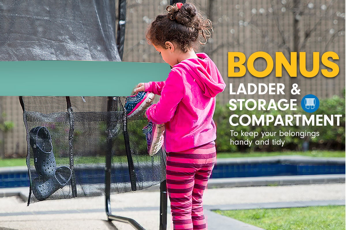 Kahuna Trampoline 12 ft with Basketball Set and Roof - Green