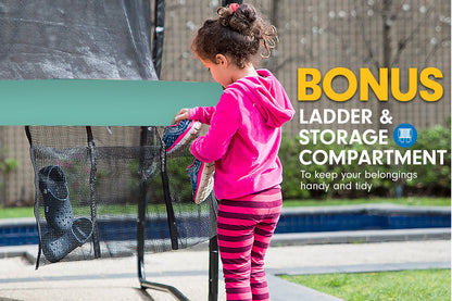 Kahuna Trampoline 14 ft with Basketball Set Roof - Green