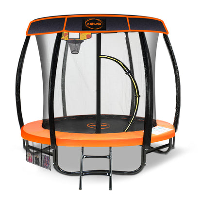 Kahuna Trampoline 8 ft with Basketball Set and Roof - Orange
