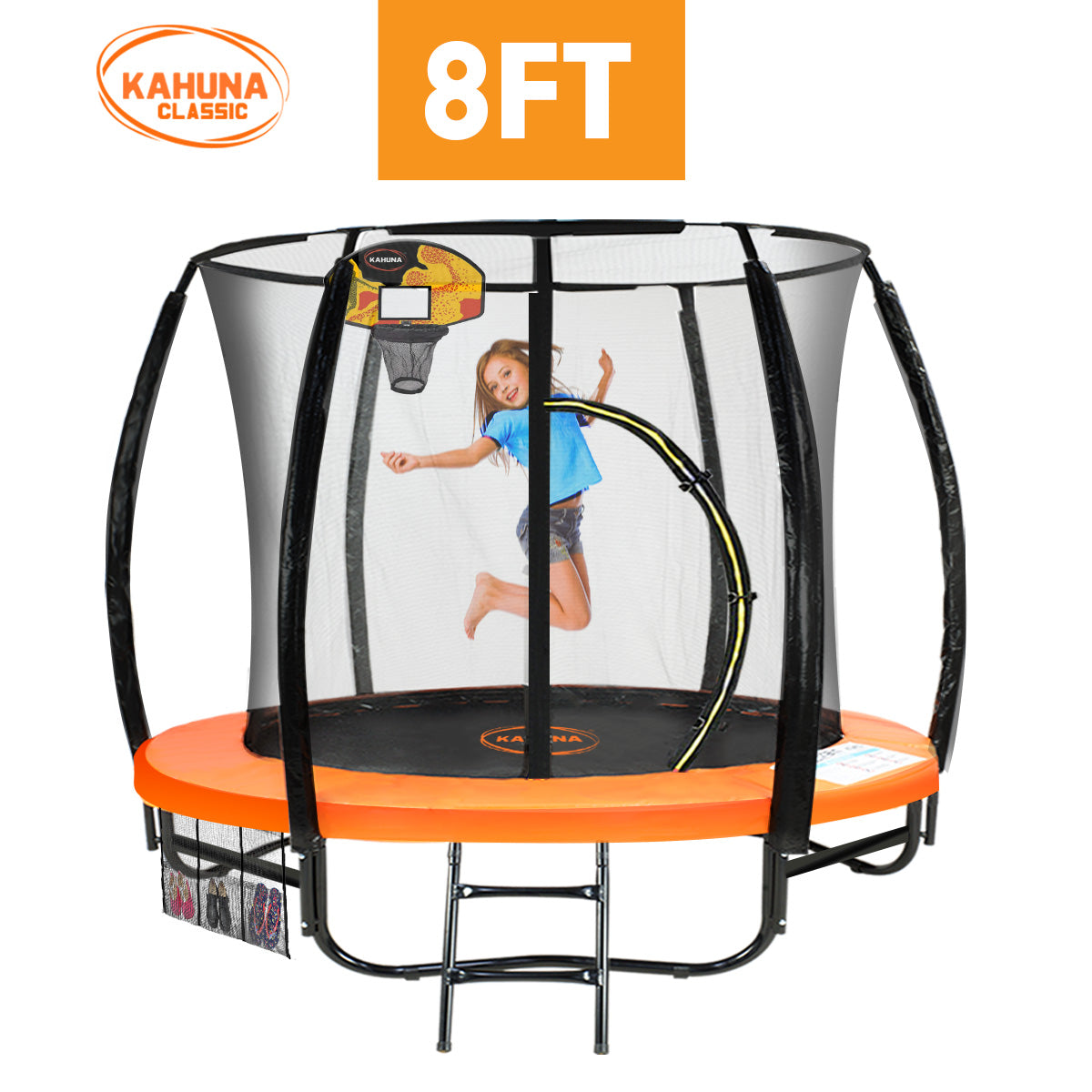 Kahuna Trampoline 8 ft with Basketball Set - Orange