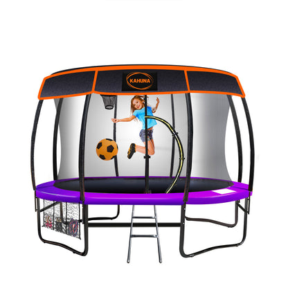 Kahuna Trampoline 12 ft with Basketball Set and Roof - Purple