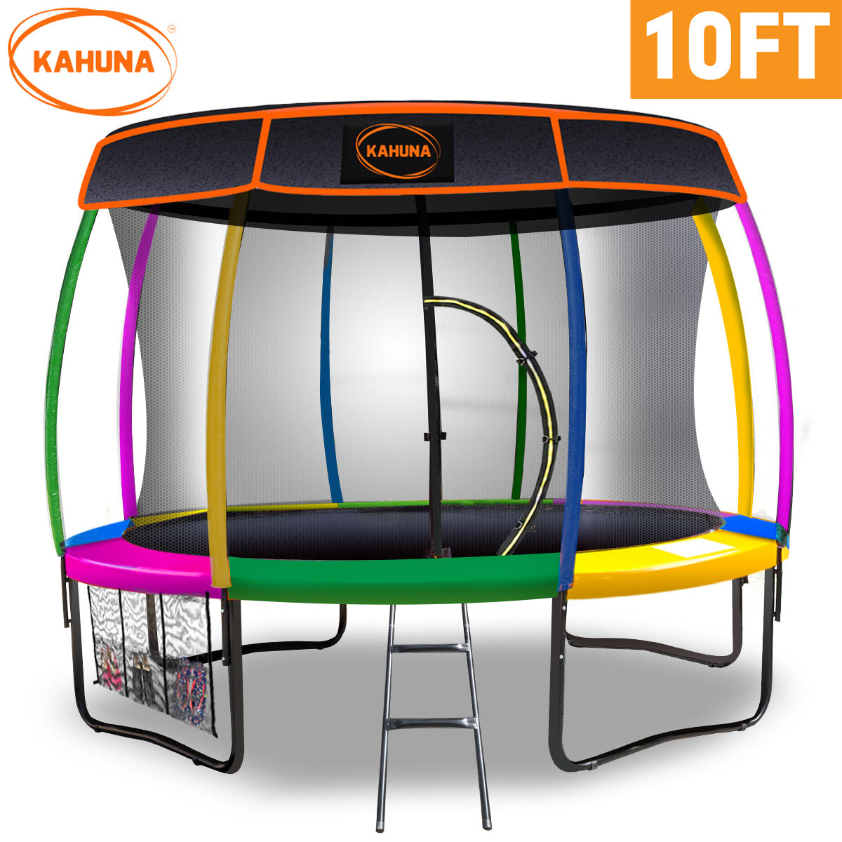 Kahuna Trampoline 10 ft with  Roof - Rainbow