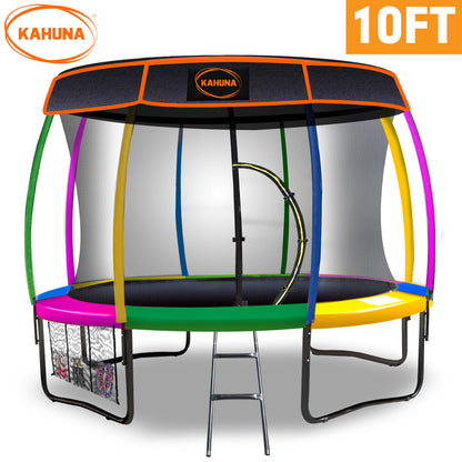 Kahuna Trampoline 10 ft with  Roof - Rainbow