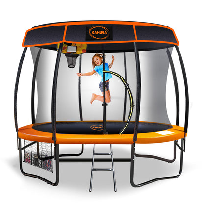 Kahuna Trampoline 10 ft with Basketball Set and Roof - Orange