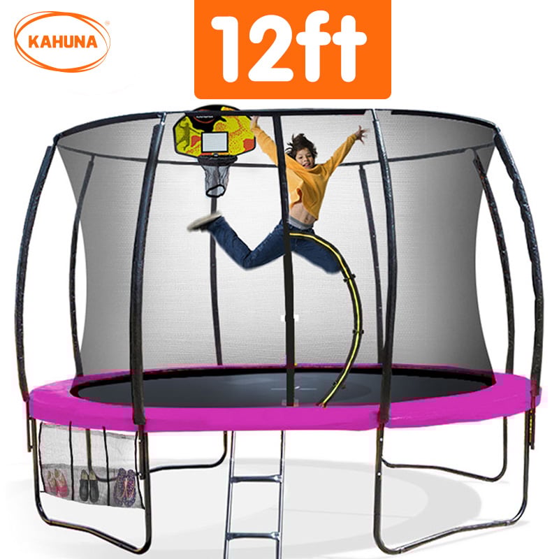 Kahuna Trampoline 12 ft with Basketball Set - Pink