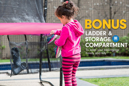 Kahuna Trampoline 14 ft with Basketball Set and Roof - Pink