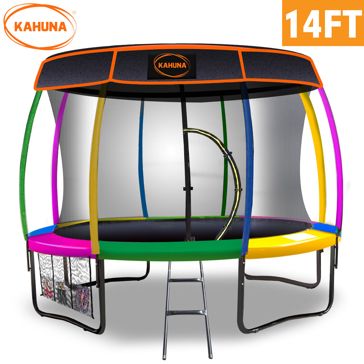 Kahuna Trampoline 14 ft with Roof - Rainbow
