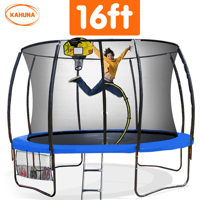 Kahuna 16 ft Trampoline with Basketball Set - Blue