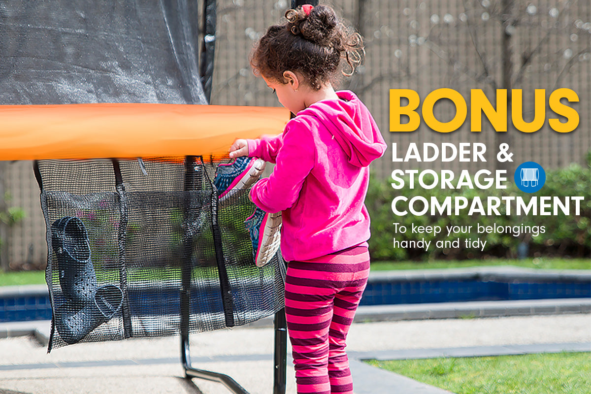 New Kids Gift Kahuna 14ft Trampoline Free Safety Net Spring Pad Mat Roof Orange/Blue