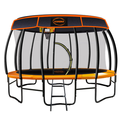 Kahuna Trampoline 14 ft with Basketball Set and Roof - Orange