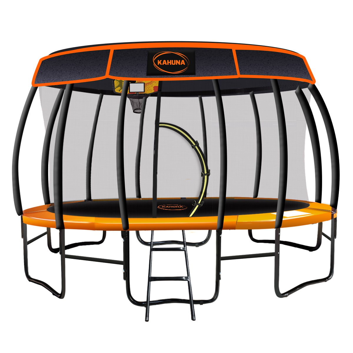 Kahuna Trampoline 16 ft with Basketball Set and Roof - Orange