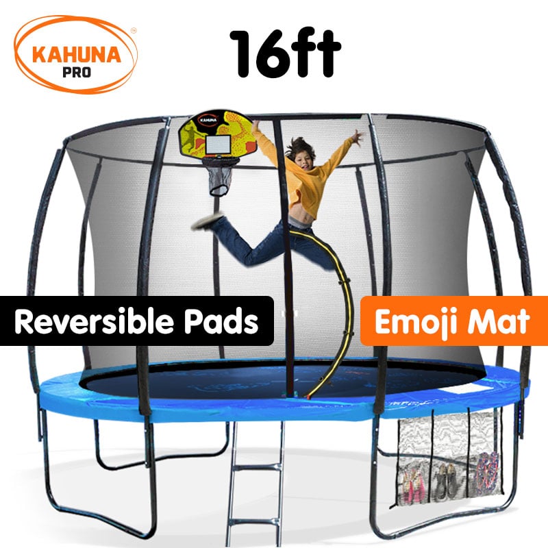 Kahuna Pro 16 ft Trampoline with Mat, Reversible Pad, Basketball Set