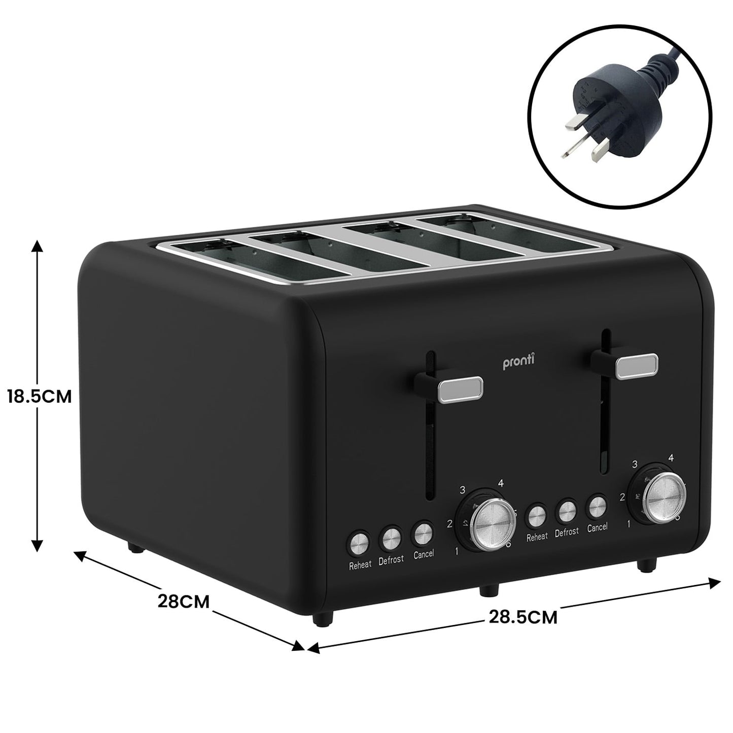Pronti Silver Noir Collection 4 Slice Toaster with Dual Controls