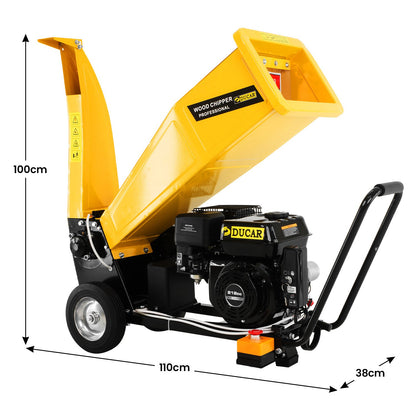 Ducar D70 7HP Wood Chipper Shredder Mulcher Grinder Petrol and Electric Start in Yellow