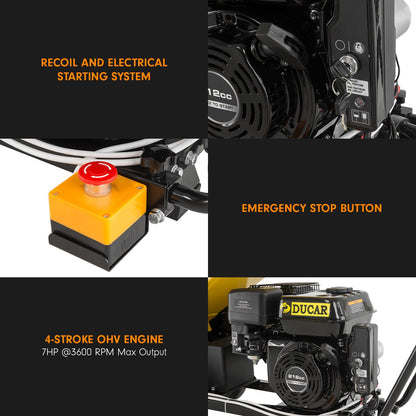 Ducar D70 7HP Wood Chipper Shredder Mulcher Grinder Petrol and Electric Start in Yellow