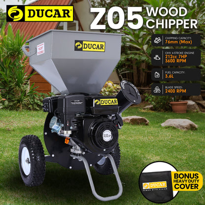 Ducar 7HP Wood Chipper Shredder Mulcher Petrol Silver Black