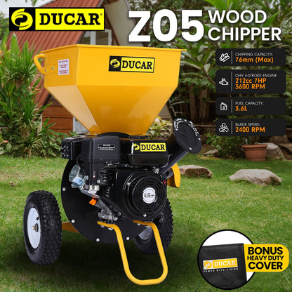 Ducar 7HP Wood Chipper Shredder Mulcher Grinder Petrol Yellow Black
