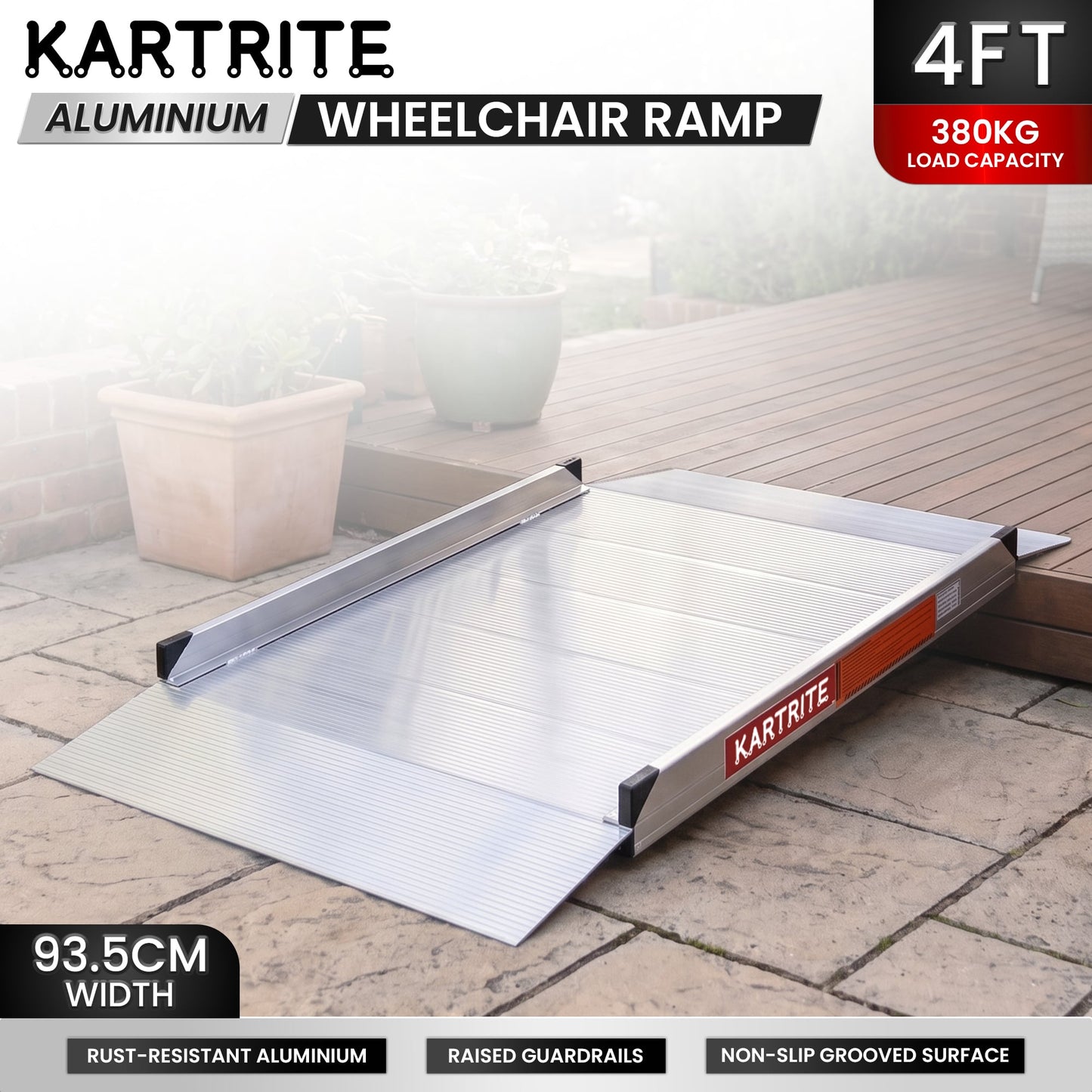 Kartrite 4ft Aluminium Wheelchair Ramp 380kg Capacity 93.5cm Width