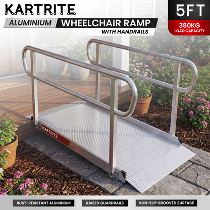 Kartrite 5ft Aluminium Wheelchair Ramp w/ Handrails 380kg Capacity 93.5cm Width
