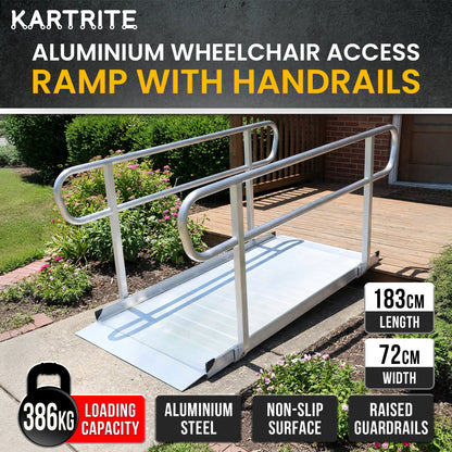 Kartrite 6ft Aluminium Wheelchair Ramp with Handrails 386kg Capacity 72cm Width