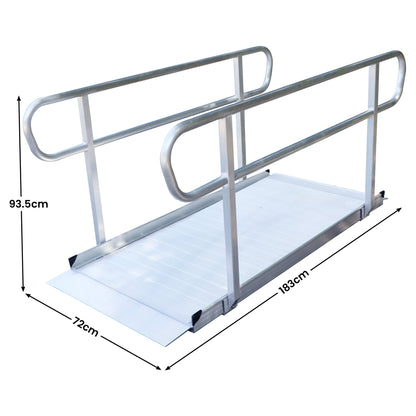 Kartrite 6ft Aluminium Wheelchair Ramp with Handrails 386kg Capacity 72cm Width