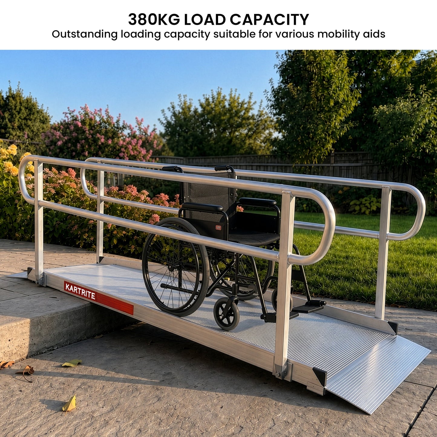 Kartrite 8ft Aluminium Wheelchair Ramp w/ Handrails 380kg Capacity 72cm Width