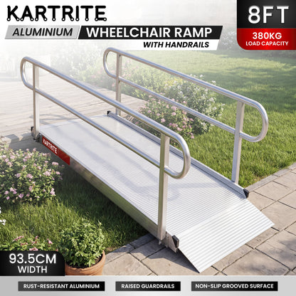 Kartrite 8ft Aluminium Wheelchair Ramp w/ Handrails 380kg Capacity 93.5cm Width