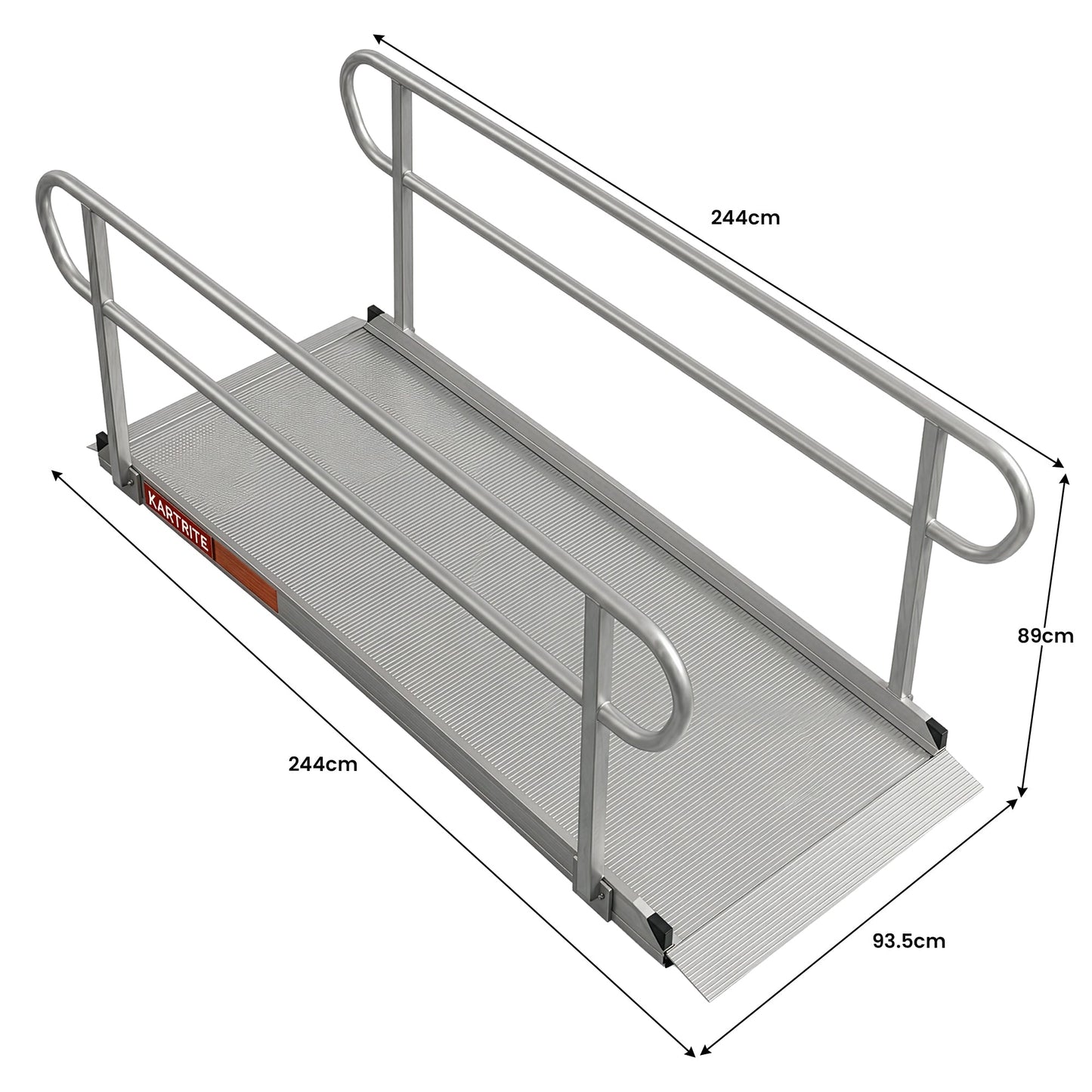 Kartrite 8ft Aluminium Wheelchair Ramp w/ Handrails 380kg Capacity 93.5cm Width