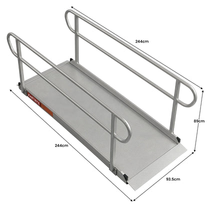 Kartrite 8ft Aluminium Wheelchair Ramp w/ Handrails 380kg Capacity 93.5cm Width