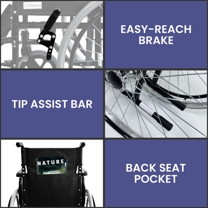 Orthonica 24in Self Propelled Foldable Steel Wheelchair - Black