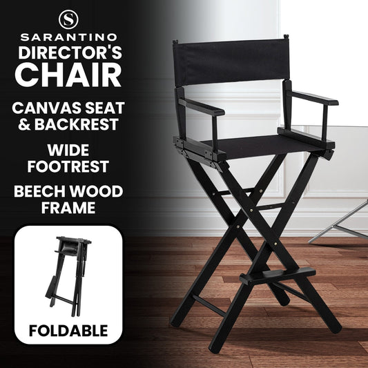 Sarantino Black Tall Directors Chair Beech Wood Frame with Canvas Seat