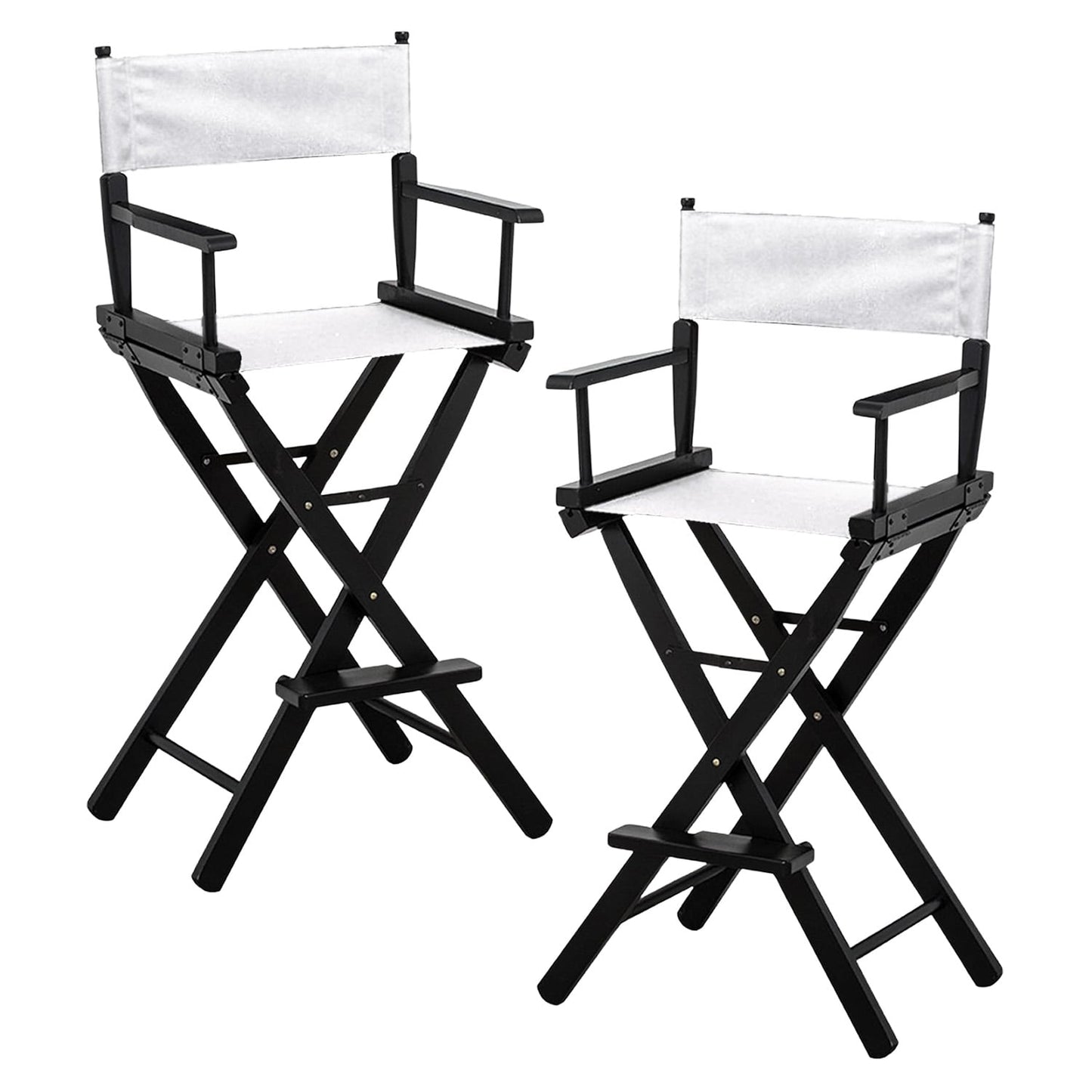 Sarantino Set of 2 White Tall Directors Chair Beech Wood Frame with Canvas Seat