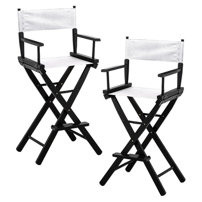 Sarantino Set of 2 White Tall Directors Chair Beech Wood Frame with Canvas Seat