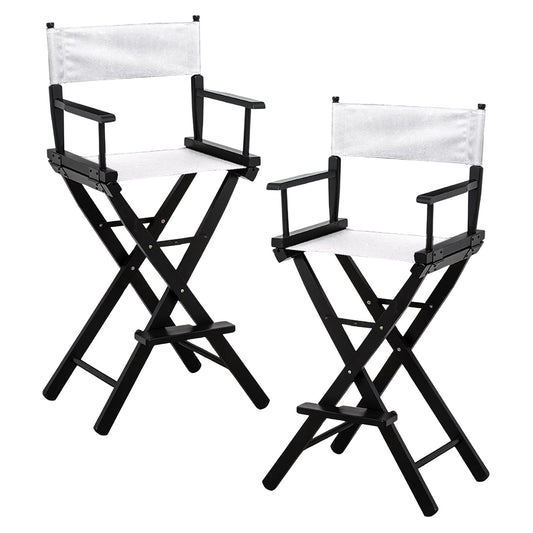 Sarantino Set of 2 White Tall Directors Chair Beech Wood Frame with Canvas Seat
