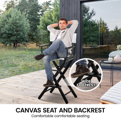 Sarantino Tall Directors Chair Bar Stool Seat - White