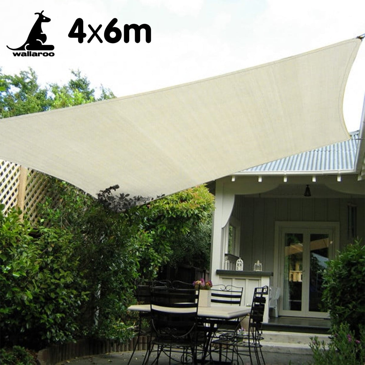 Wallaroo Waterproof 160GSM Outdoor Sun Shade Sail Canopy Cream Rectangle 4 x 6m