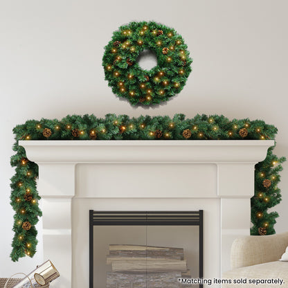 Christabelle 61cm Christmas Wreath  Yuletide Glow with Pine Cones and LED Lights Front Door Decoration