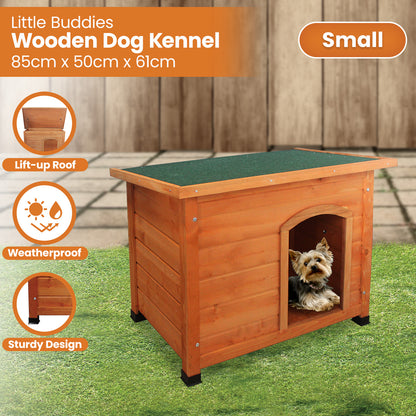 Little Buddies Wooden Flat Roof Dog Kennel - Small