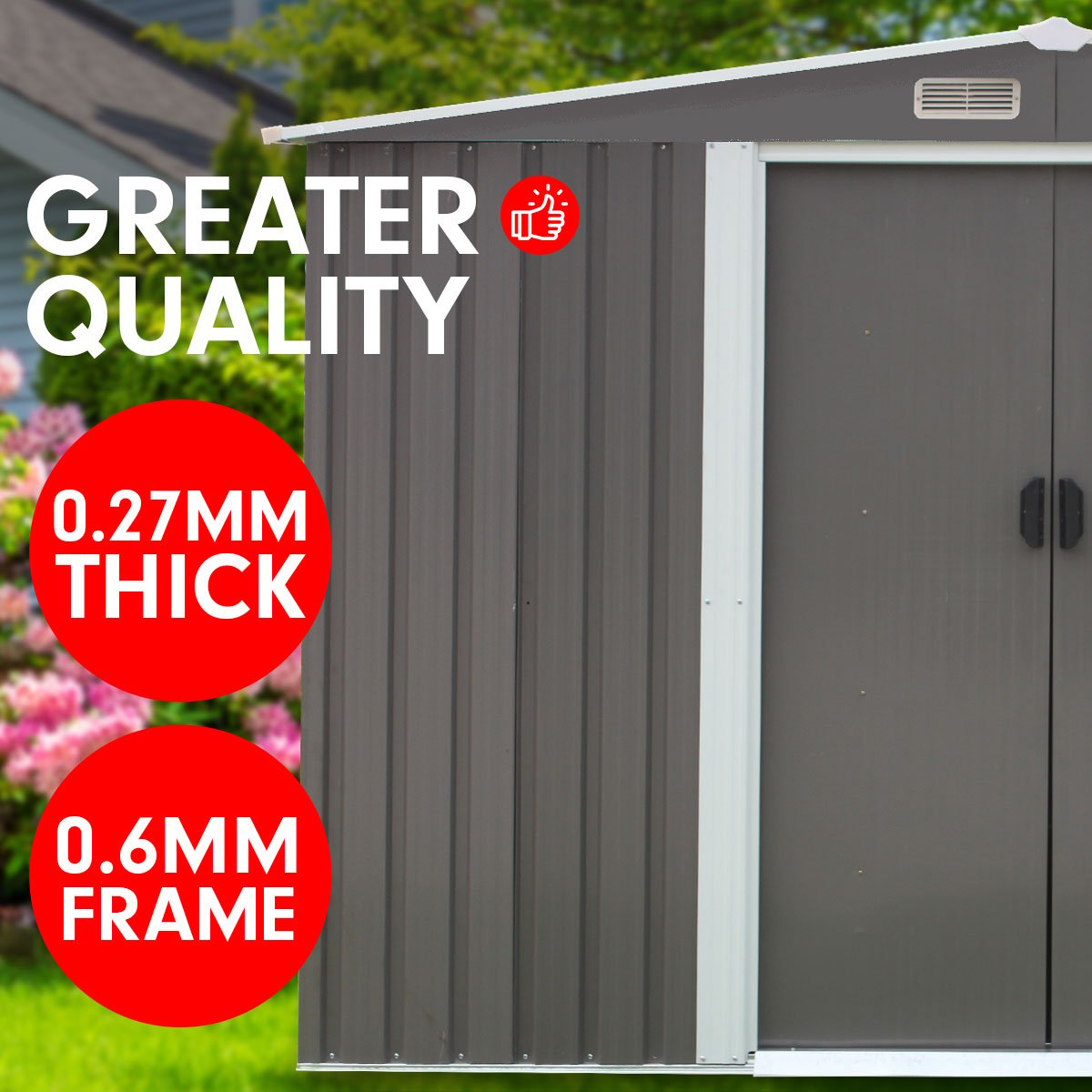 Garden Shed Spire Roof 8ft x 8ft Outdoor Storage Shelter - Grey