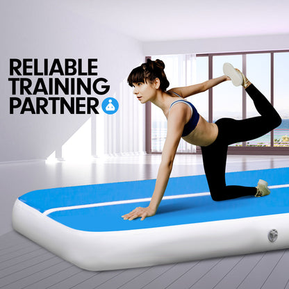 4m x 1m Air Track Inflatable Tumbling Gymnastics Mat - Blue White