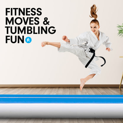 4m x 1m Air Track Inflatable Tumbling Gymnastics Mat - Blue White