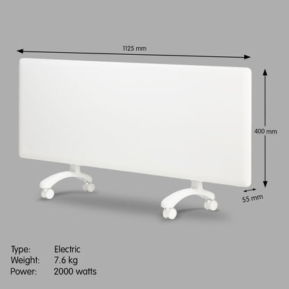 Nobo 2000W NTL4S20-FS40 Electric Panel Heater Thermostat & Castors