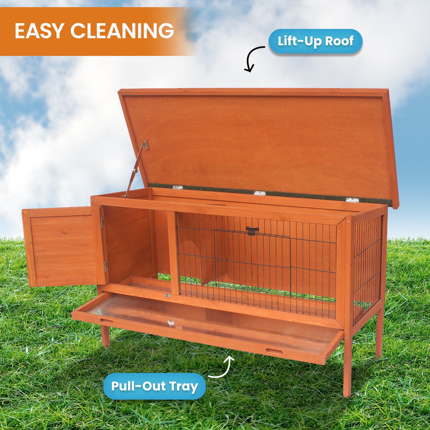 Little Buddies Wooden Pet Rabbit Hutch 2 Sections - Large