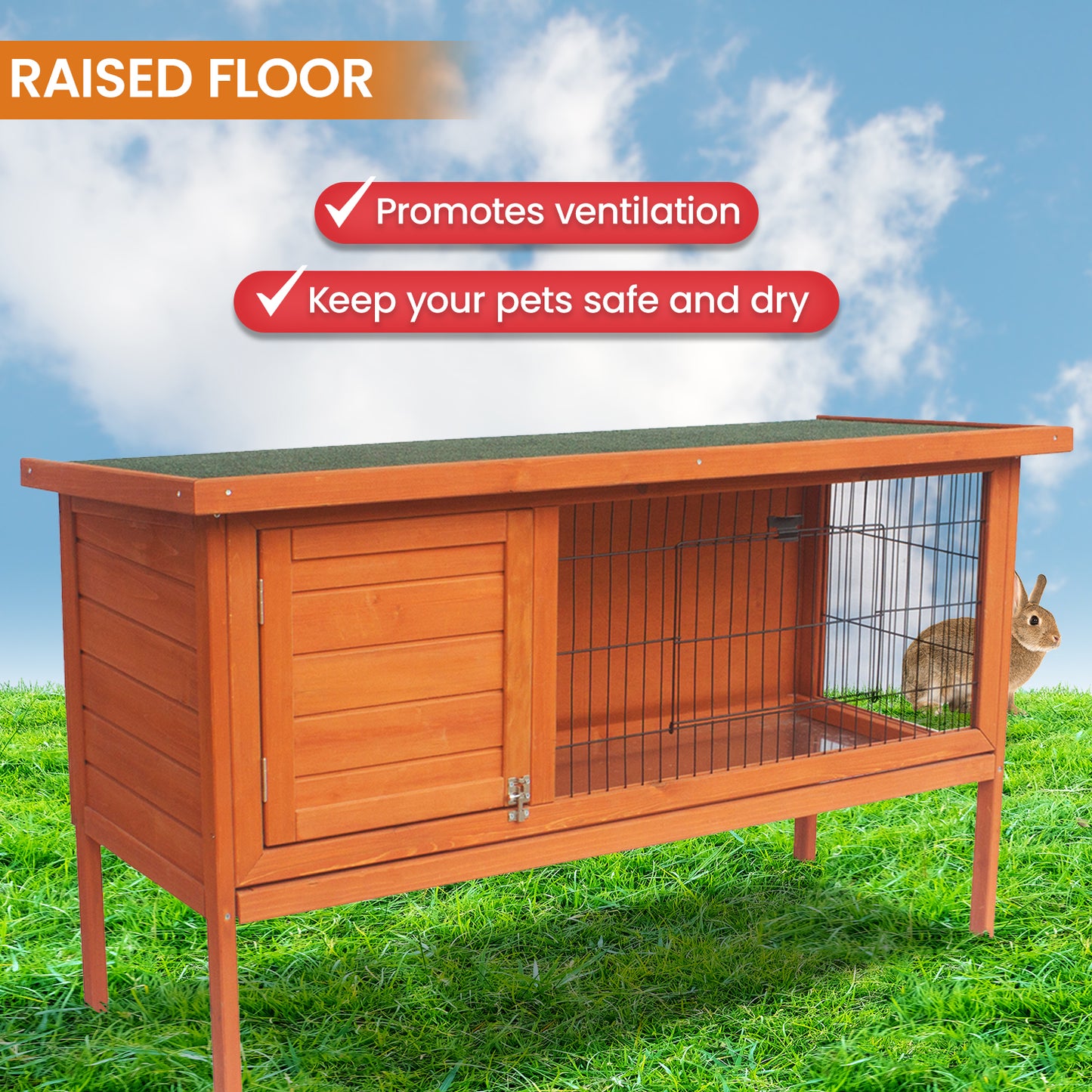 Little Buddies Wooden Pet Rabbit Hutch 2 Sections - Large