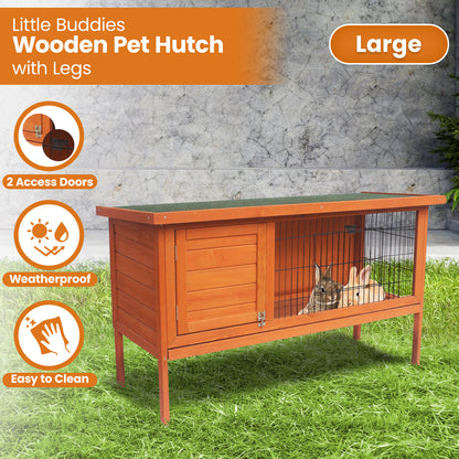 Little Buddies Wooden Pet Rabbit Hutch 2 Sections - Large
