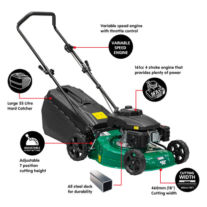 Xceed 161cc 4 Stroke 18” Petrol Lawn Mower 55L Catcher Refurbished