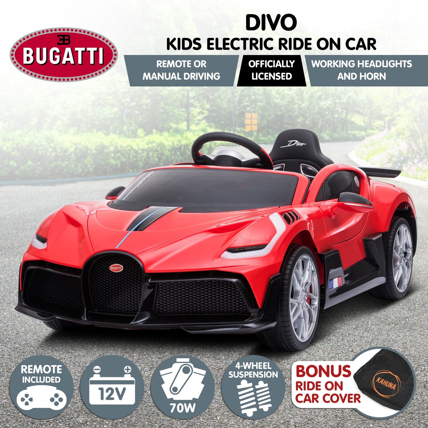 Licensed Bugatti Divo Electric Kids Ride-on Car  - Red