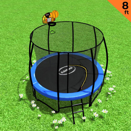 Trampoline 8 ft Kahuna with Basketball set - Blue