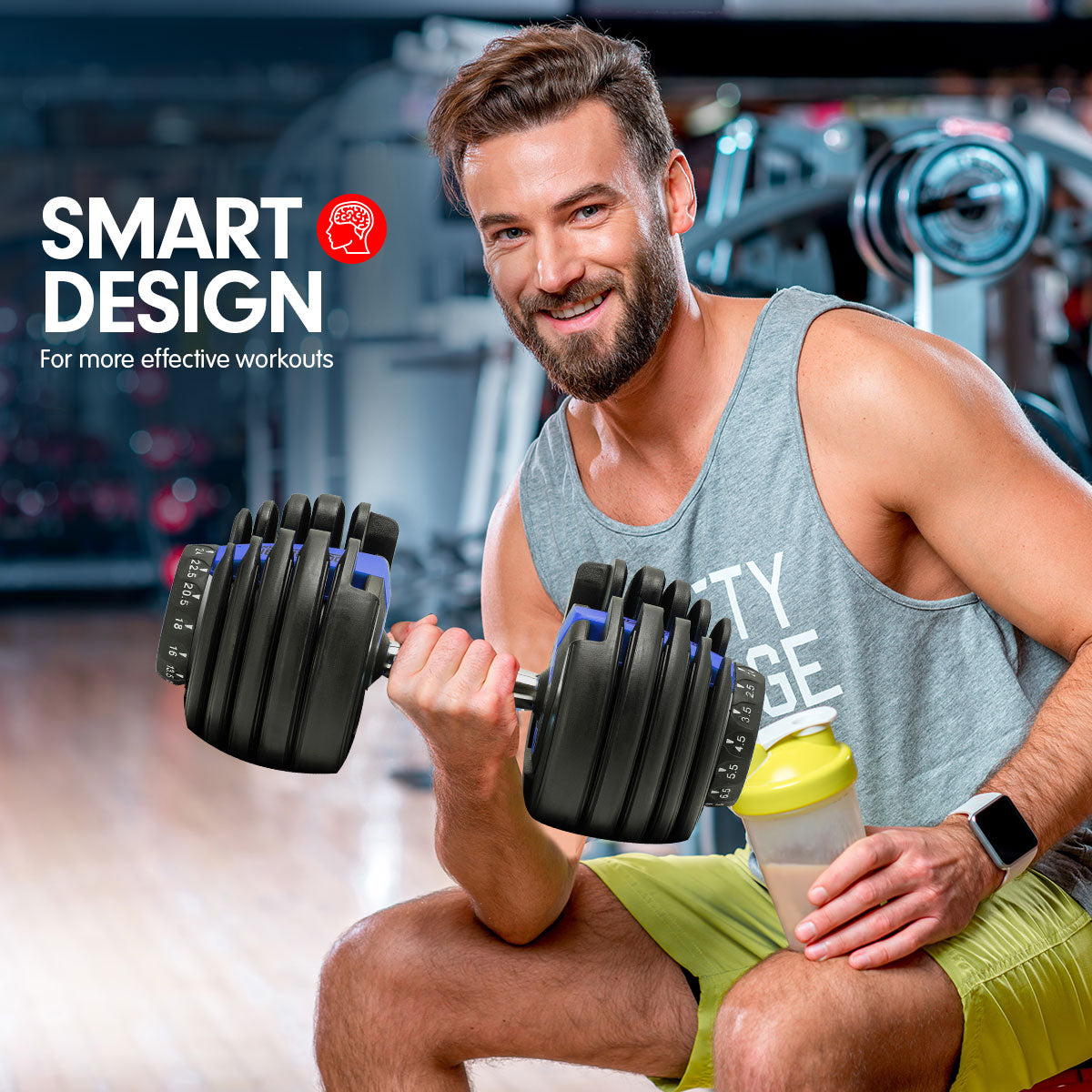 48KG Powertrain Adjustable Dumbbell Set With Stand Blue
